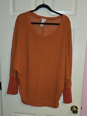 BiBi Burnt Orange Scoop-Neck Waffle Knit Pullover